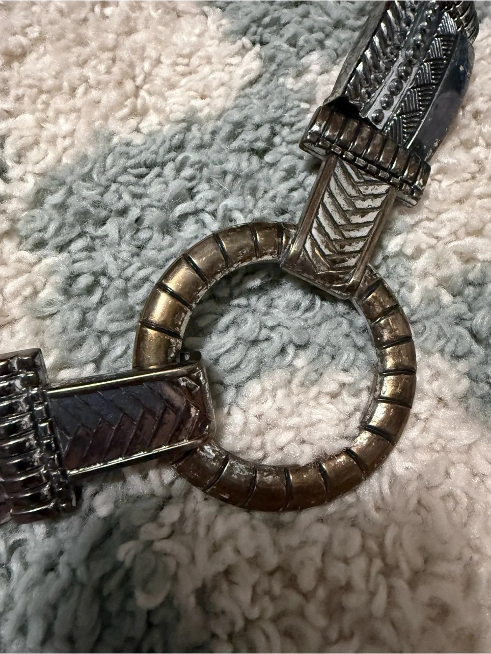 Chico’s black leather women’s belt silver tone links southwestern western Medium